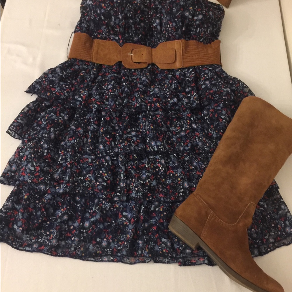 Deb 🌷Strapless Mini Dress Sz 12 Navy Print - Picture 2 of 8